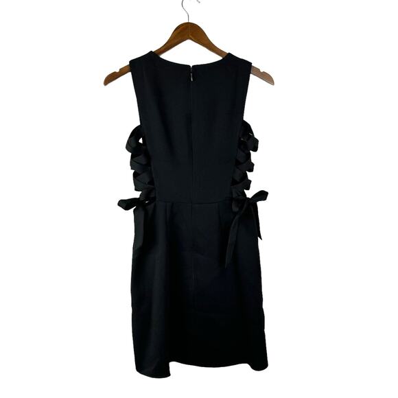 BCBGMaxazria Kalie Black Lace Up Side Cut Out V-neck Sleeveless Mini Dress - Picture 3 of 8